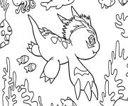 Coloriage Gomamon dans le fond marin