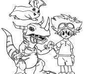 Coloriage Greymon et Tai de Digimon