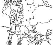 Coloriage Mimi et Palmon en noir et blanc