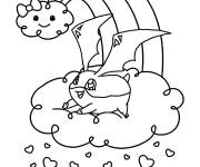 Coloriage Patamon sur une nuage