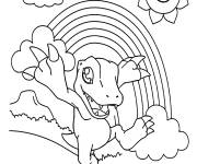 Coloriage Saut d'Agumon et arc en ciel