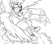 Coloriage Sc&egrave;ne de Biyomon et Sora dans For Kids