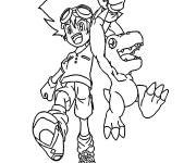 Coloriage Taichi et Agumon joyeux
