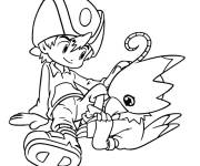 Coloriage et dessins gratuit Takeru et Biyomon à imprimer