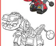 Coloriage Dinosaure transformateur Dinotrux en couleur rouge 