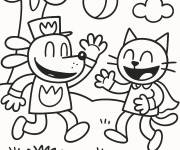 Coloriage Chien, homme et chat jouant au ballon