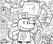 Coloriage Dog Man d&eacute;fend la ville contre un robot