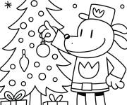 Coloriage Dog Man en d&eacute;corant le sapin de noel