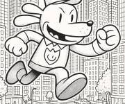 Coloriage Dog Man en prot&eacute;geant la ville