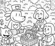 Coloriage Dog Man et ses amis lors d'un pique-nique au parc