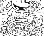 Coloriage Dog Man mangeant du Pizza