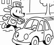 Coloriage Dog Man poursuit une voiture