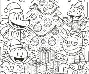 Coloriage F&ecirc;te de No&euml;l de Dog Man avec ses amis