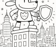 Coloriage L'h&eacute;ros Dog Man qui d&eacute;fend la ville