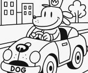 Coloriage L'homme chien au volant de la Dogmobile