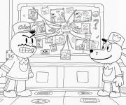 Coloriage L'homme-chien avec le chef au poste de police