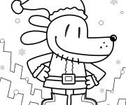 Coloriage L'homme-chien portant le chapeau du p&egrave;re No&euml;l