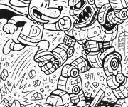 Coloriage Un homme-chien affronte un robot g&eacute;ant