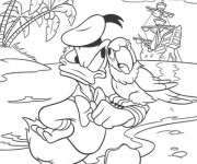 Coloriage Donald Duck avec son perroquet