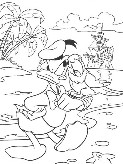 Coloriage et dessins gratuits Donald Duck avec son perroquet à imprimer