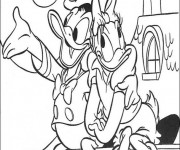 Coloriage Donald Duck et Daisy assis