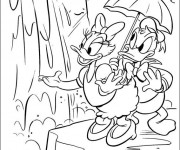 Coloriage Donald Duck et Daisy se prom&egrave;nent