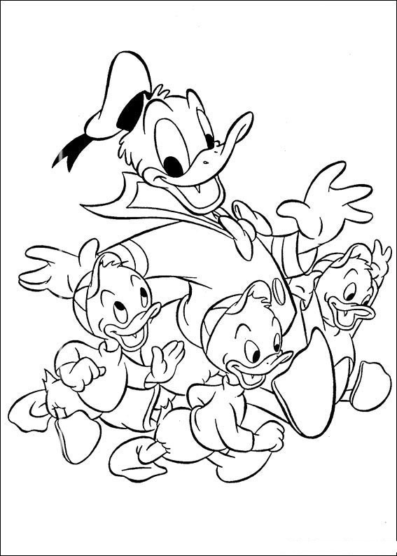 Coloriage et dessins gratuits Donald Duck et les trois enfants à imprimer