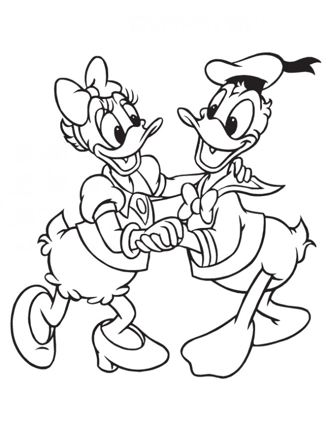 Coloriage et dessins gratuits Donald et Daisy dansent à imprimer