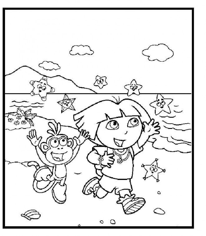 Coloriage et dessins gratuits Dora à la plage à imprimer