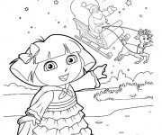 Coloriage Dora attend le p&egrave;re No&euml;l