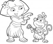 Coloriage Dora danse &agrave; la musique de Hawaii
