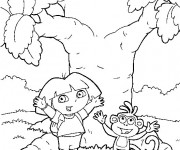 Coloriage Dora devant l'arbre