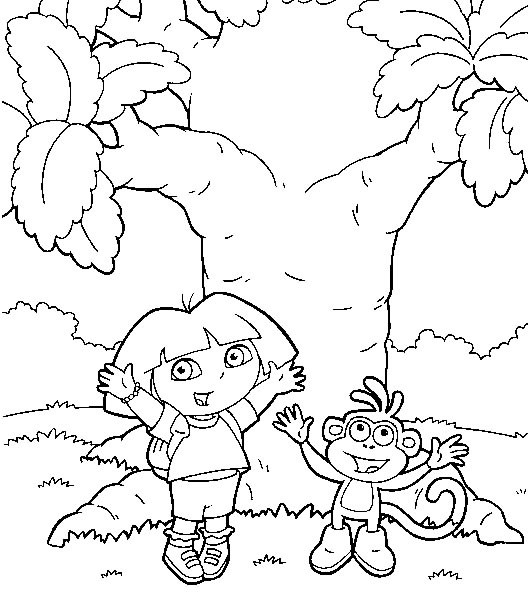 Coloriage et dessins gratuits Dora devant l'arbre à imprimer