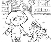 Coloriage Dora en ferme