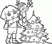 Coloriage Dora en No&euml;l