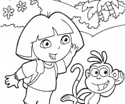Coloriage Dora entrain d'&eacute;couter
