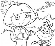 Coloriage Dora entrain de manger