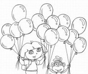 Coloriage Dora et Babouche avec des ballons