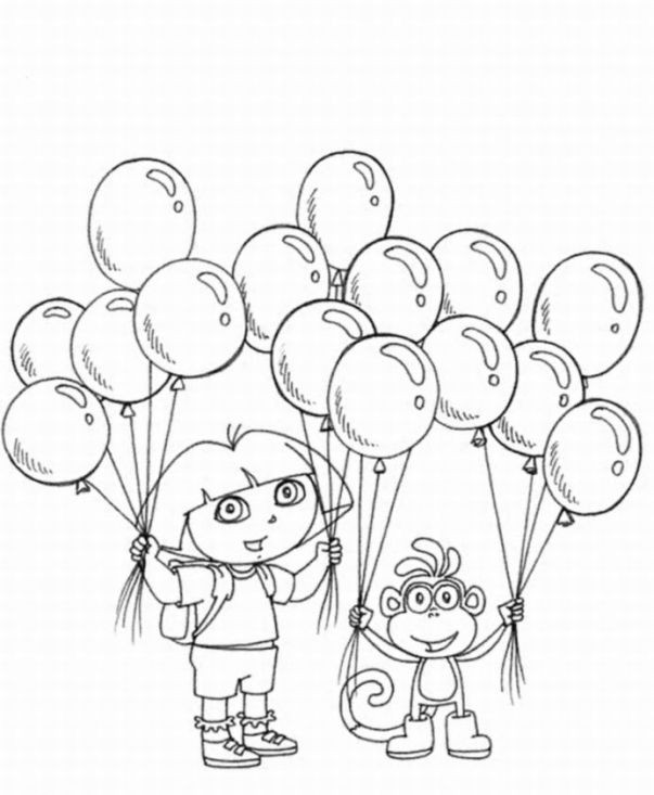 Coloriage et dessins gratuits Dora et Babouche avec des ballons à imprimer