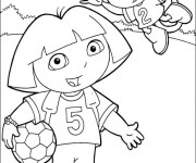 Coloriage Dora et Babouche jouent du Football