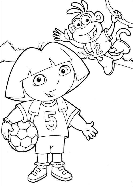Coloriage et dessins gratuits Dora et Babouche jouent du Football à imprimer