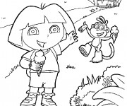 Coloriage Dora et Babouche mangent de la glace