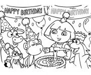 Coloriage Dora et Babouche soufle la bougie