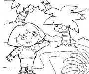 Coloriage Dora montre le chemin &agrave; fr&eacute;quenter