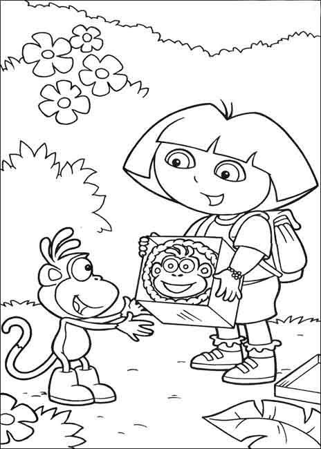 Coloriage et dessins gratuits Dora offre un cadeau à Babouche à imprimer