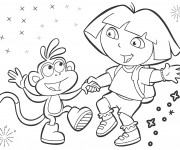Coloriage et dessins gratuit Dora s'amuse avec Babouche à imprimer