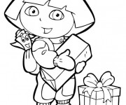Coloriage Dora se prépare à offrir un cadeau