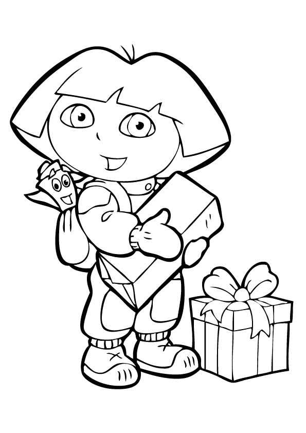 Coloriage et dessins gratuits Dora se prépare à offrir un cadeau à imprimer