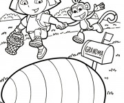 Coloriage Dora  se prom&egrave;ne avec Babouche