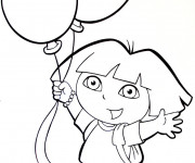 Coloriage Dora tient deux ballons